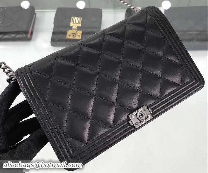 Good Quality Chanel Lambskin Boy Wallet On Chain WOC Bag A81969 Black/Silver 2019