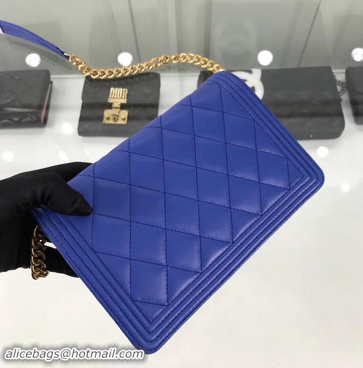 Promotion Chanel Lambskin Boy Wallet On Chain WOC Bag A81969 Blue/Gold 2019