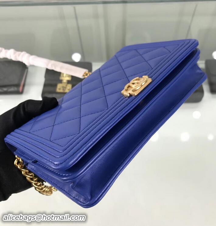 Promotion Chanel Lambskin Boy Wallet On Chain WOC Bag A81969 Blue/Gold 2019