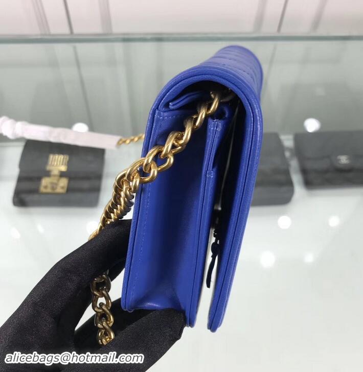 Promotion Chanel Lambskin Boy Wallet On Chain WOC Bag A81969 Blue/Gold 2019