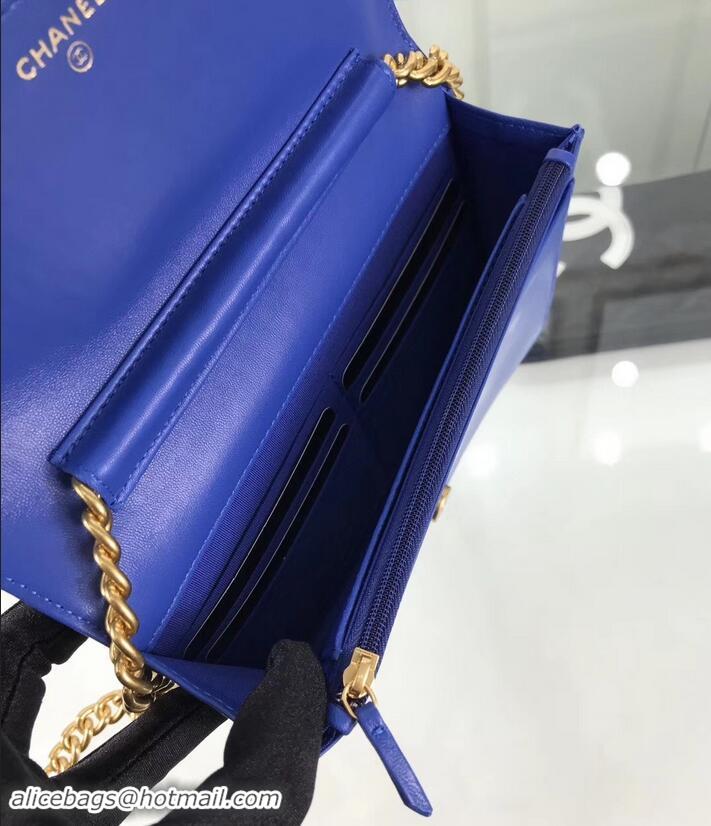 Promotion Chanel Lambskin Boy Wallet On Chain WOC Bag A81969 Blue/Gold 2019