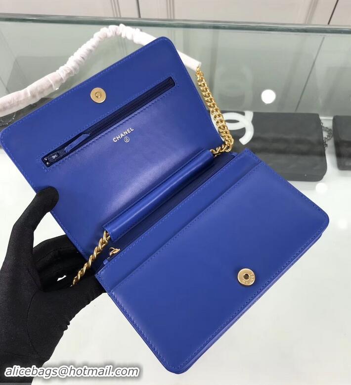 Promotion Chanel Lambskin Boy Wallet On Chain WOC Bag A81969 Blue/Gold 2019