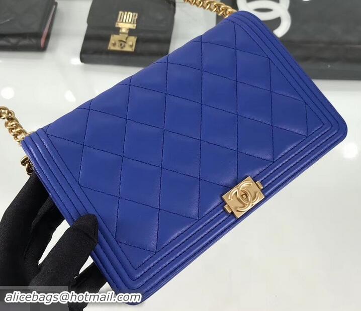 Promotion Chanel Lambskin Boy Wallet On Chain WOC Bag A81969 Blue/Gold 2019