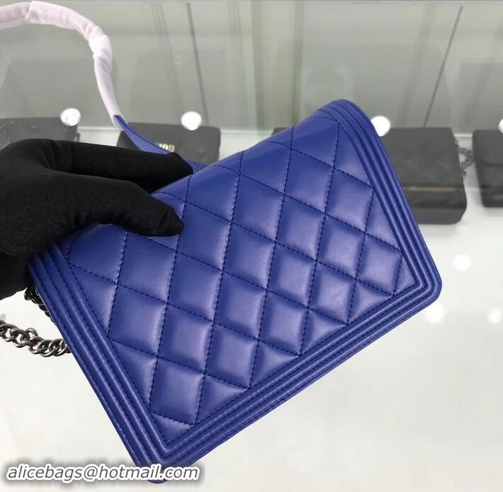 Affordable Price Chanel Lambskin Boy Wallet On Chain WOC Bag A81969 Blue/Silver 2019