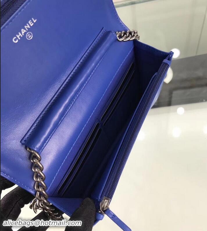 Affordable Price Chanel Lambskin Boy Wallet On Chain WOC Bag A81969 Blue/Silver 2019