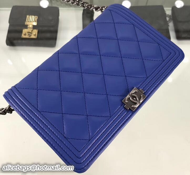 Affordable Price Chanel Lambskin Boy Wallet On Chain WOC Bag A81969 Blue/Silver 2019