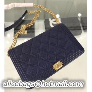 Discount Chanel Caviar Leather Boy Wallet On Chain WOC Bag A81969 Navy Blue 2019