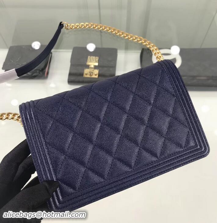 Discount Chanel Caviar Leather Boy Wallet On Chain WOC Bag A81969 Navy Blue 2019