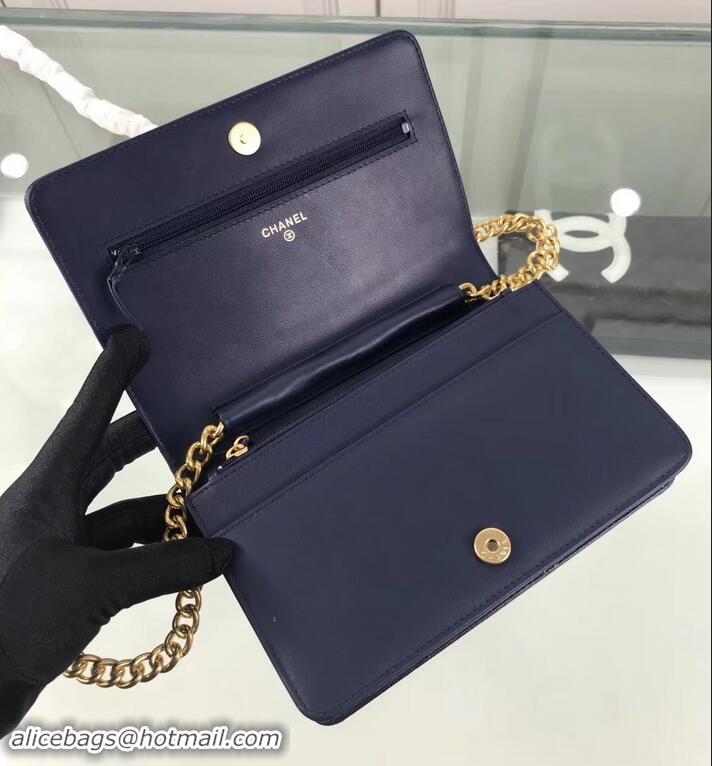 Discount Chanel Caviar Leather Boy Wallet On Chain WOC Bag A81969 Navy Blue 2019