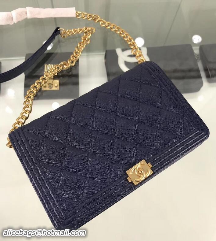 Discount Chanel Caviar Leather Boy Wallet On Chain WOC Bag A81969 Navy Blue 2019