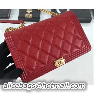 Best Price Chanel Caviar Leather Boy Wallet On Chain WOC Bag A81969 Red 2019