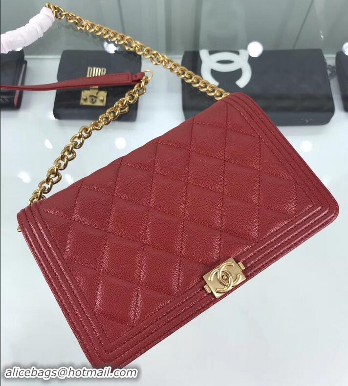 Best Price Chanel Caviar Leather Boy Wallet On Chain WOC Bag A81969 Red 2019