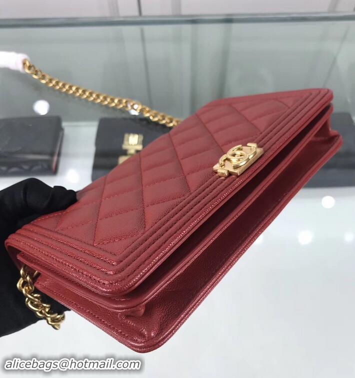 Best Price Chanel Caviar Leather Boy Wallet On Chain WOC Bag A81969 Red 2019