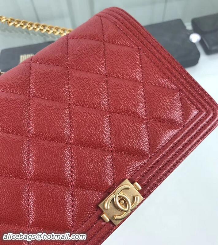 Best Price Chanel Caviar Leather Boy Wallet On Chain WOC Bag A81969 Red 2019