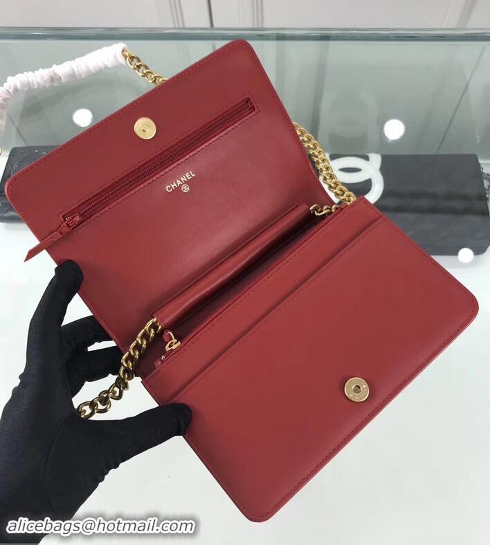 Best Price Chanel Caviar Leather Boy Wallet On Chain WOC Bag A81969 Red 2019