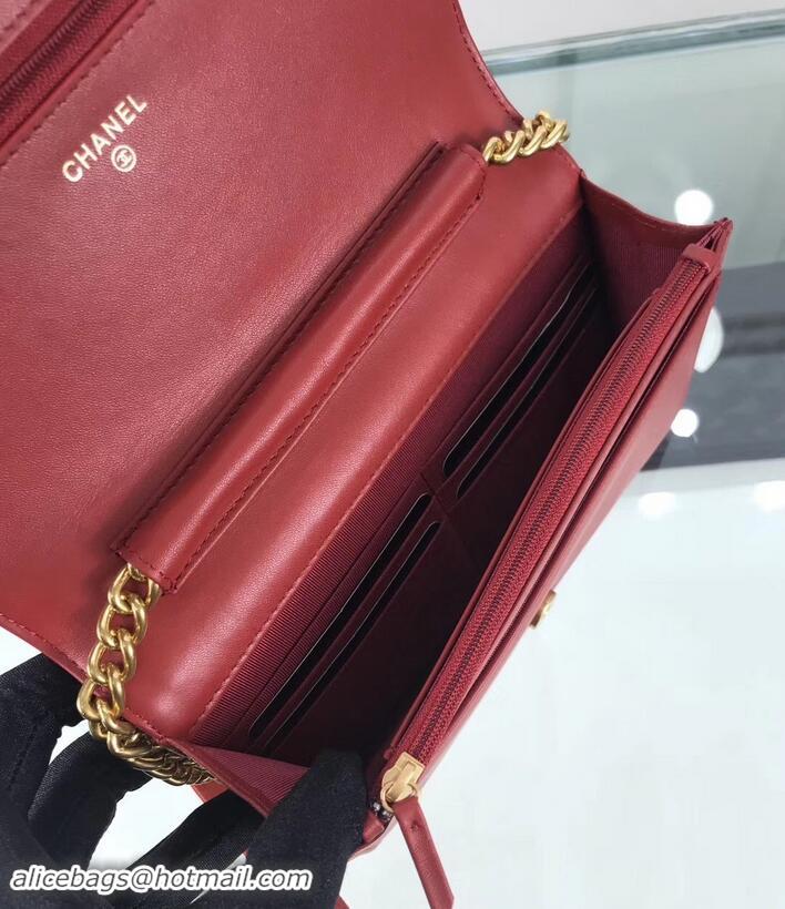 Best Price Chanel Caviar Leather Boy Wallet On Chain WOC Bag A81969 Red 2019