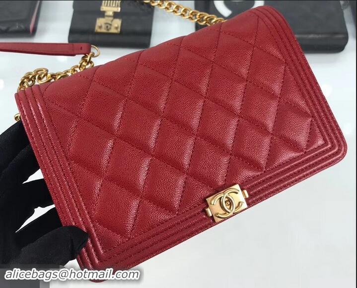 Best Price Chanel Caviar Leather Boy Wallet On Chain WOC Bag A81969 Red 2019