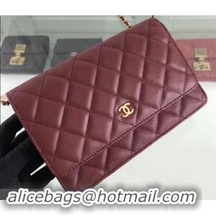 New Style Chanel Caviar Leather Wallet On Chain WOC Bag A33814 Burgundy 2019