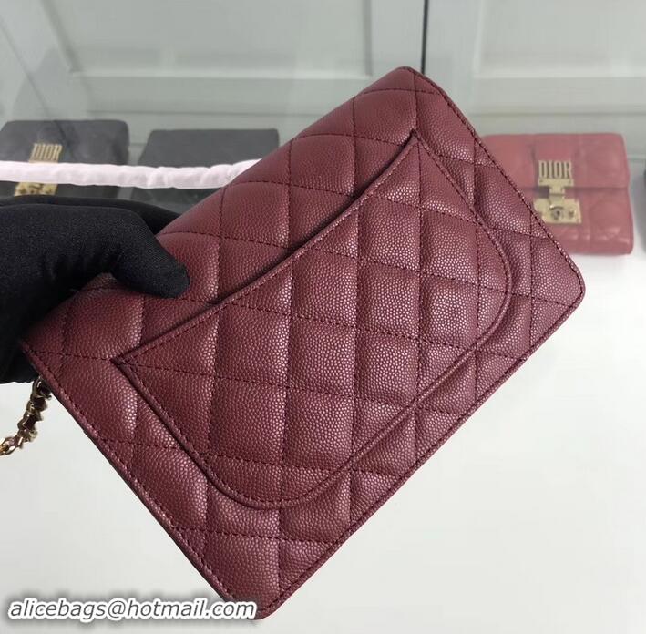 New Style Chanel Caviar Leather Wallet On Chain WOC Bag A33814 Burgundy 2019