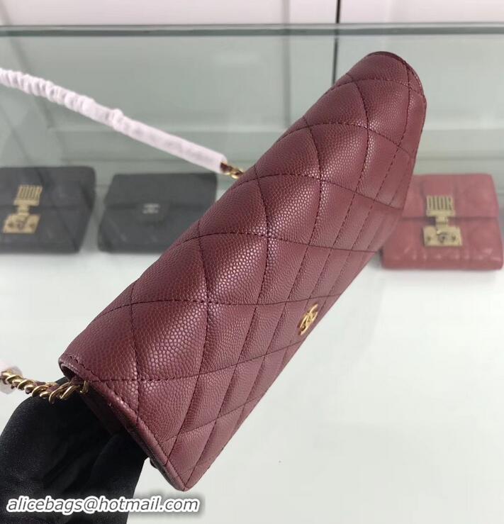 New Style Chanel Caviar Leather Wallet On Chain WOC Bag A33814 Burgundy 2019