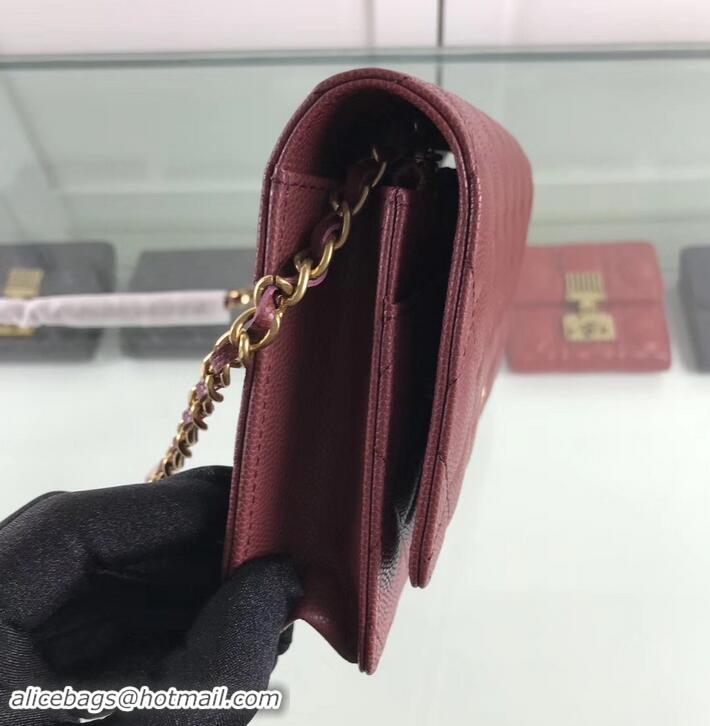 New Style Chanel Caviar Leather Wallet On Chain WOC Bag A33814 Burgundy 2019