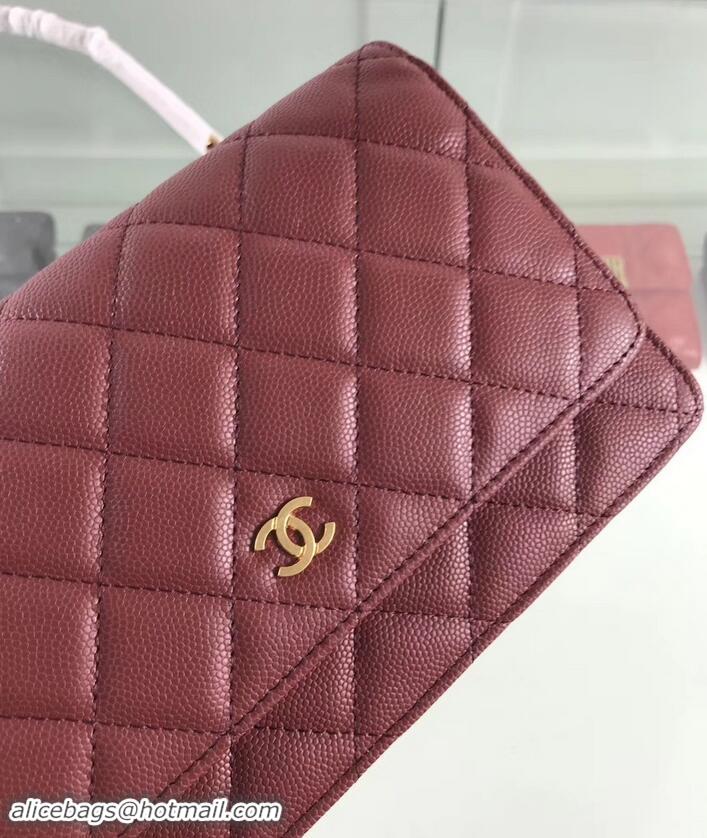 New Style Chanel Caviar Leather Wallet On Chain WOC Bag A33814 Burgundy 2019