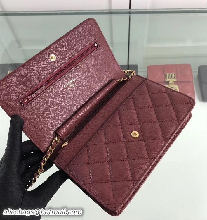 New Style Chanel Caviar Leather Wallet On Chain WOC Bag A33814 Burgundy 2019