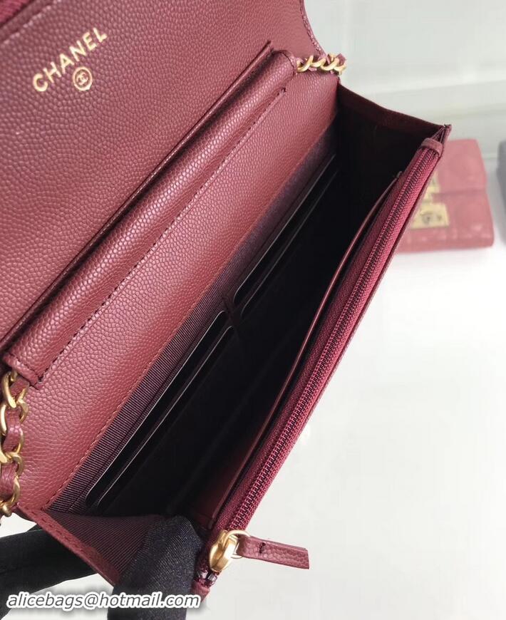 New Style Chanel Caviar Leather Wallet On Chain WOC Bag A33814 Burgundy 2019