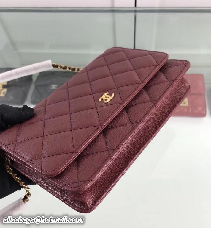 New Style Chanel Caviar Leather Wallet On Chain WOC Bag A33814 Burgundy 2019