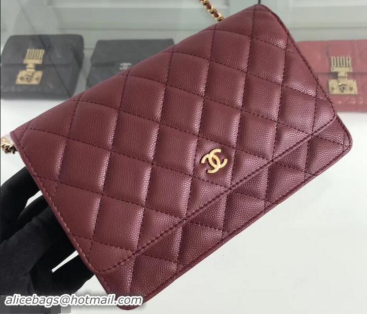 New Style Chanel Caviar Leather Wallet On Chain WOC Bag A33814 Burgundy 2019