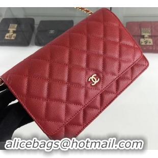 Best Quality Chanel Caviar Leather Wallet On Chain WOC Bag A33814 Red 2019