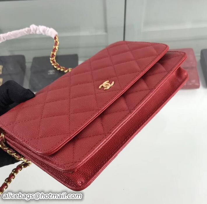 Best Quality Chanel Caviar Leather Wallet On Chain WOC Bag A33814 Red 2019