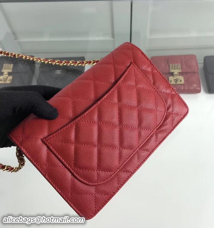 Best Quality Chanel Caviar Leather Wallet On Chain WOC Bag A33814 Red 2019