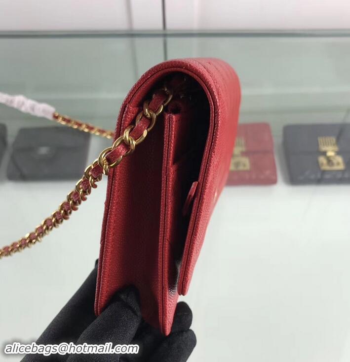 Best Quality Chanel Caviar Leather Wallet On Chain WOC Bag A33814 Red 2019