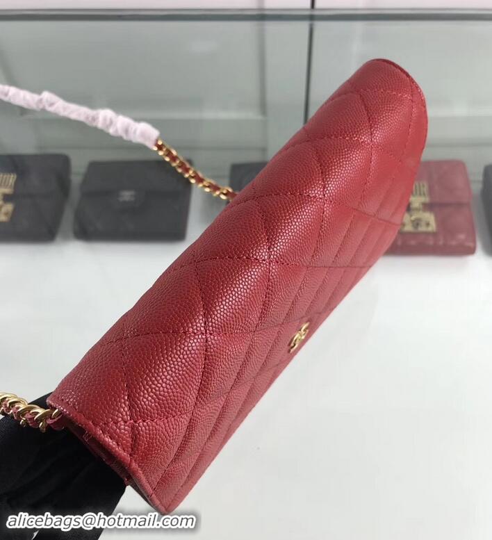 Best Quality Chanel Caviar Leather Wallet On Chain WOC Bag A33814 Red 2019