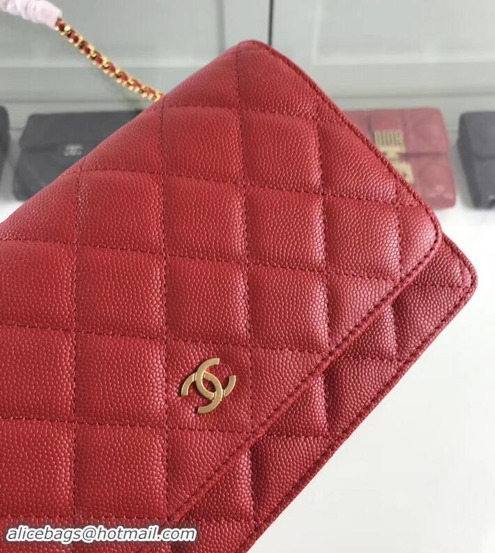 Best Quality Chanel Caviar Leather Wallet On Chain WOC Bag A33814 Red 2019