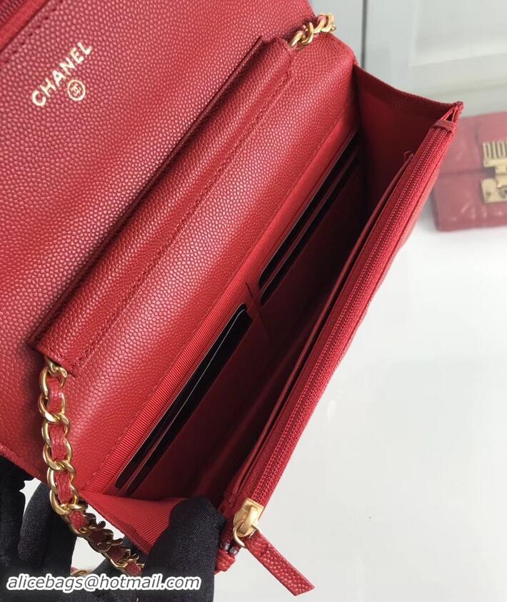 Best Quality Chanel Caviar Leather Wallet On Chain WOC Bag A33814 Red 2019