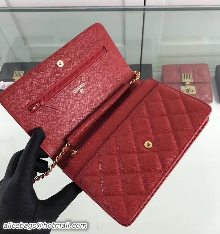 Best Quality Chanel Caviar Leather Wallet On Chain WOC Bag A33814 Red 2019