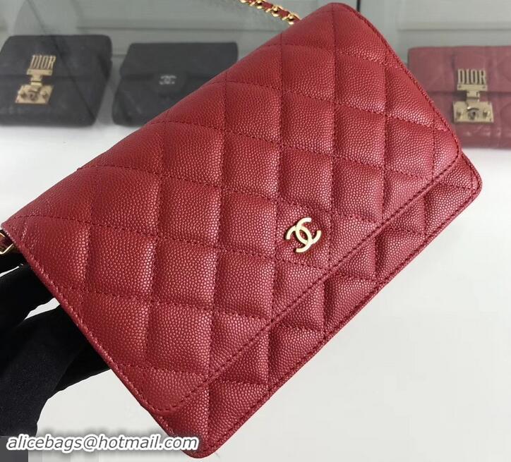 Best Quality Chanel Caviar Leather Wallet On Chain WOC Bag A33814 Red 2019