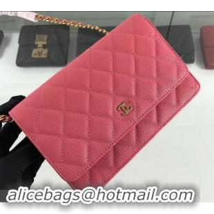 Discount Chanel Caviar Leather Wallet On Chain WOC Bag A33814 Dark Pink 2019