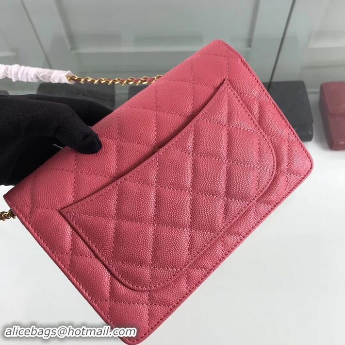 Discount Chanel Caviar Leather Wallet On Chain WOC Bag A33814 Dark Pink 2019