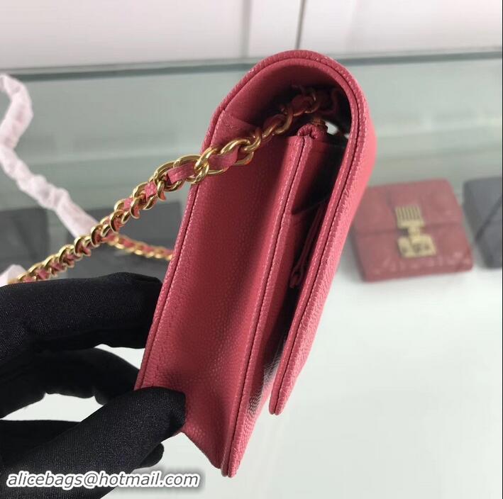 Discount Chanel Caviar Leather Wallet On Chain WOC Bag A33814 Dark Pink 2019