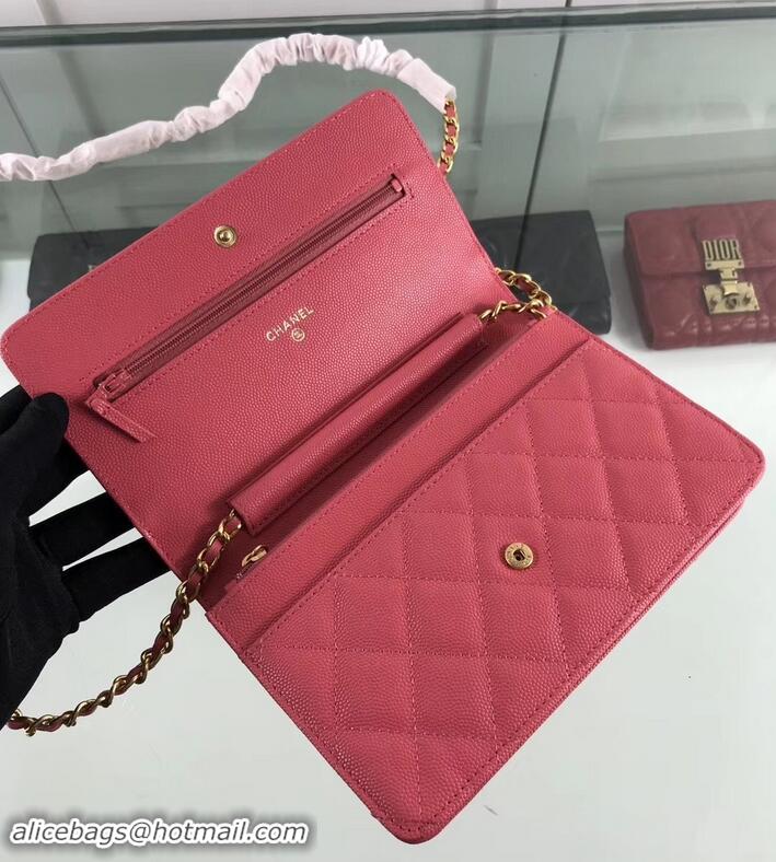 Discount Chanel Caviar Leather Wallet On Chain WOC Bag A33814 Dark Pink 2019