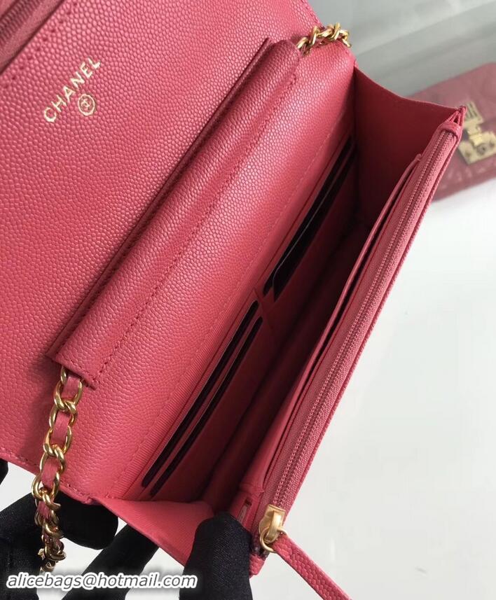 Discount Chanel Caviar Leather Wallet On Chain WOC Bag A33814 Dark Pink 2019