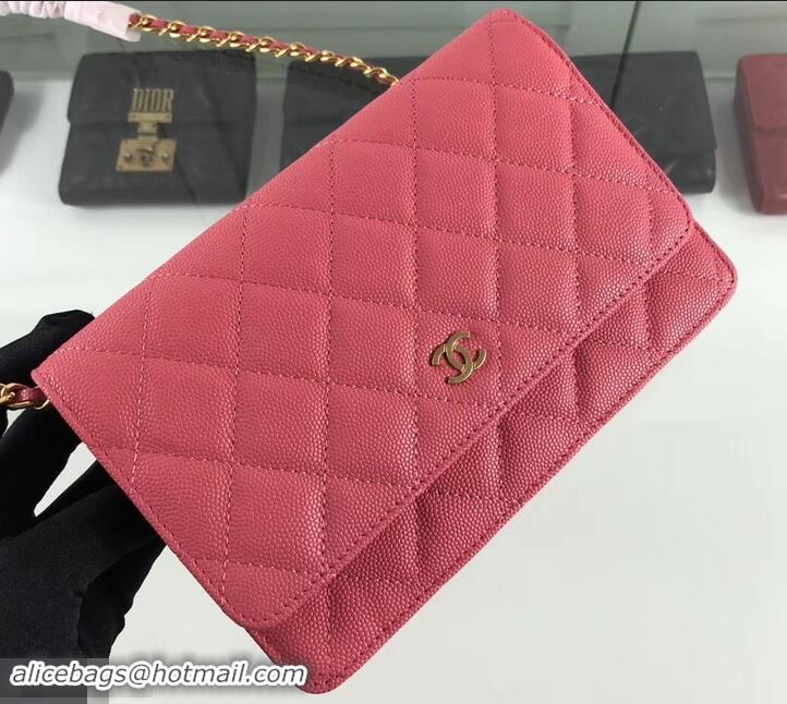 Discount Chanel Caviar Leather Wallet On Chain WOC Bag A33814 Dark Pink 2019