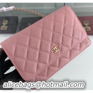 Practical Chanel Caviar Leather Wallet On Chain WOC Bag A33814 Pink 2019