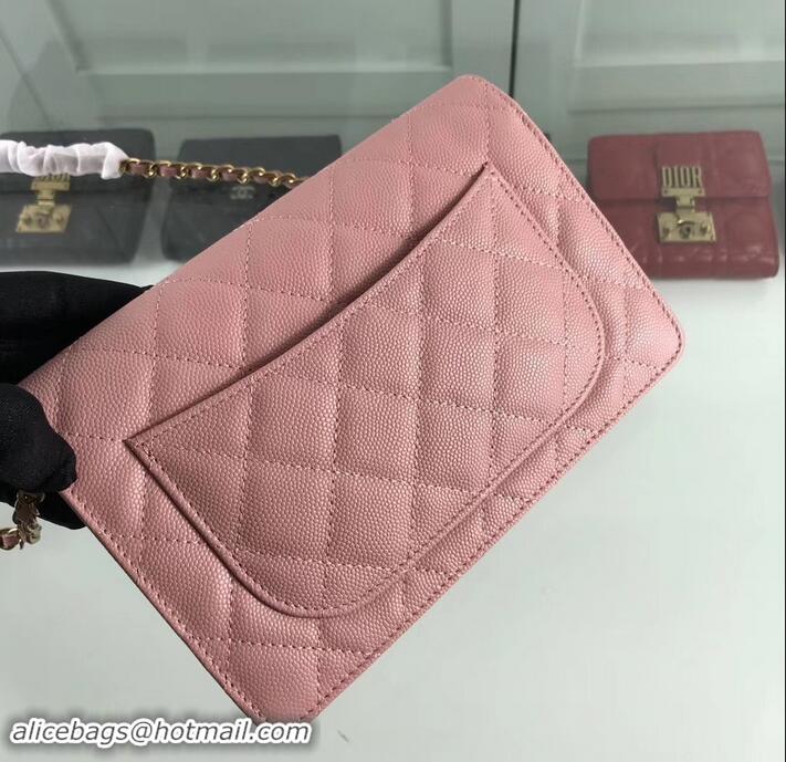 Practical Chanel Caviar Leather Wallet On Chain WOC Bag A33814 Pink 2019