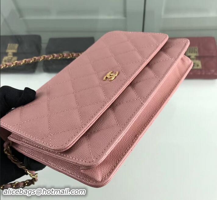 Practical Chanel Caviar Leather Wallet On Chain WOC Bag A33814 Pink 2019