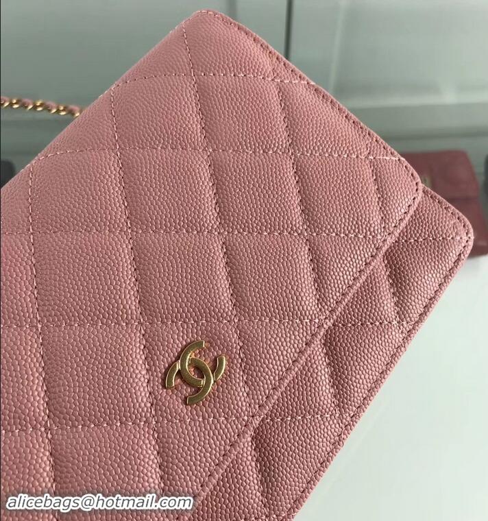 Practical Chanel Caviar Leather Wallet On Chain WOC Bag A33814 Pink 2019