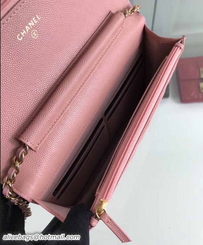 Practical Chanel Caviar Leather Wallet On Chain WOC Bag A33814 Pink 2019